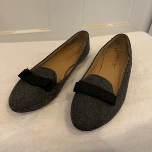 Charcoal Grey Wool Flats with Black Bow